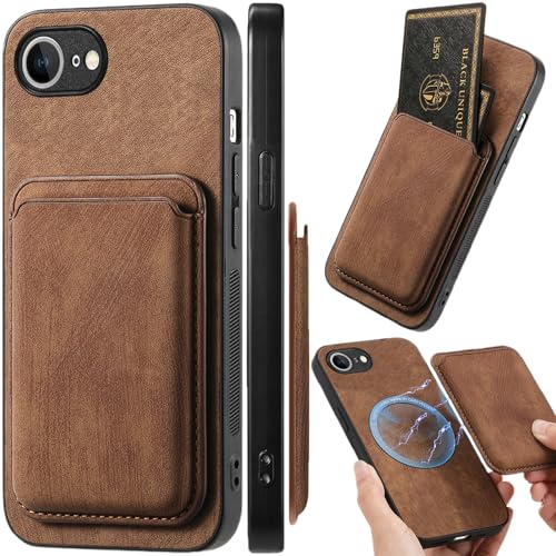 Fofvccv CXKB Schutzhülle für iPhone 16e (2025) mit Kartenhalter, 2-in-1, abnehmbare magnetische Rückseite, schmale Passform, Vintage-Schutzhülle für Herren und Damen, Kreditkartenfach, Braun von Fofvccv