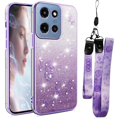 Fofvccv Glitzer-Schutzhülle für Motorola G Power 5G 2025, mit Umhängeband, für Damen, glitzernde Blumen, weiches TPU, transparent, mit Schulterriemen, Armband, für Moto G Power 5G 2025, YSS Violett Fofvccv Glitzer-Schutzhülle für Motorola G Power 5G 2025, mit Umhängeband, für Damen, glitzernde Blumen, weiches TPU, transparent, mit Schulterriemen, Armband, für Moto G Power 5G 2025, YSS Violett von Fofvccv