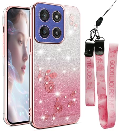 Fofvccv Glitzer-Schutzhülle für Motorola G Stylus 5G 2025, mit Umhängeband, für Damen, glitzernde Blumen, weiches TPU, transparent, mit Schulterriemen, Armband, für Moto G Stylus 5G 2025, YSS Pink Fofvccv Glitzer-Schutzhülle für Motorola G Stylus 5G 2025, mit Umhängeband, für Damen, glitzernde Blumen, weiches TPU, transparent, mit Schulterriemen, Armband, für Moto G Stylus 5G 2025, YSS Pink von Fofvccv