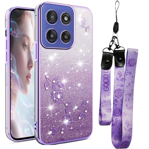 Fofvccv Glitzer-Schutzhülle für Motorola G Stylus 5G 2025, mit Umhängeband, für Damen, glitzernde Blumen, weiches TPU, transparent, mit Schulterriemen, Armband, für Moto G Stylus 5G 2025, YSS Violett Fofvccv Glitzer-Schutzhülle für Motorola G Stylus 5G 2025, mit Umhängeband, für Damen, glitzernde Blumen, weiches TPU, transparent, mit Schulterriemen, Armband, für Moto G Stylus 5G 2025, YSS Violett von Fofvccv