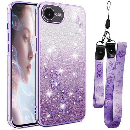 Fofvccv Glitzer-Schutzhülle für iPhone 16e 2025, mit Umhängeband, für Damen, glitzernde Blumen, weiches TPU, transparent, mit Schultergurt, Armband, YSS Lila Fofvccv Glitzer-Schutzhülle für iPhone 16e 2025, mit Umhängeband, für Damen, glitzernde Blumen, weiches TPU, transparent, mit Schultergurt, Armband, YSS Lila von Fofvccv