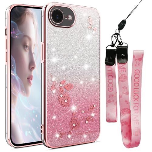 Fofvccv Glitzer-Schutzhülle für iPhone 16e 2025, mit Umhängeband, für Damen, glitzernde Blumen, weiches TPU, transparent, mit Schultergurt, Armband für iPhone 16e, YSS Pink Fofvccv Glitzer-Schutzhülle für iPhone 16e 2025, mit Umhängeband, für Damen, glitzernde Blumen, weiches TPU, transparent, mit Schultergurt, Armband für iPhone 16e, YSS Pink von Fofvccv