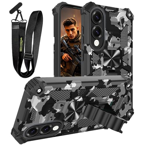 Fofvccv MCS Schutzhülle für Samsung Galaxy S25 Edge, Camouflage, mit verstellbarem Umhängeband, stoßfest, strapazierfähig, mit magnetischem Ständer, Camouflage-Schwarz von Fofvccv