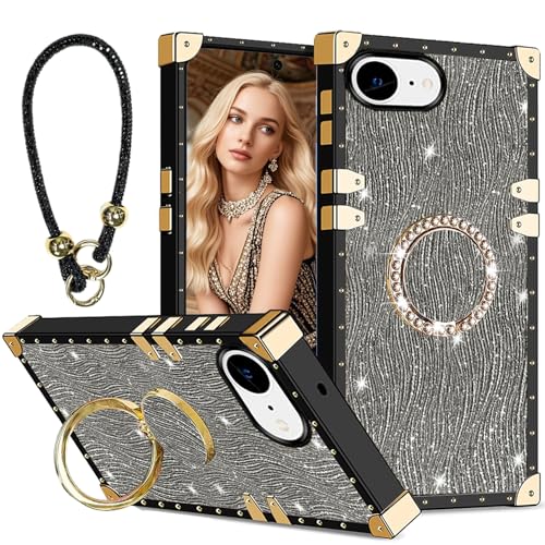 Fofvccv SBW Schutzhülle für iPhone 16e (2025), glitzernd, wassergeriffelt, mit Diamant-Ring-Ständer und Strass-Armband, schlanke, stoßfeste TPU-Schutzhülle für Damen und Mädchen, für iPhone 16e, SBW von Fofvccv