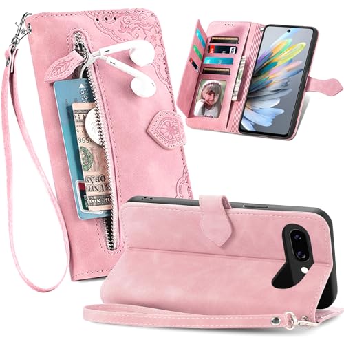 Fofvccv Schutzhülle für Google Pixel 9a, PU-Leder, mit Kartenhalter, Standfunktion, Reißverschlusstasche und Handschlaufe, für Google Pixel 9a, SZY Pink Fofvccv Schutzhülle für Google Pixel 9a, PU-Leder, mit Kartenhalter, Standfunktion, Reißverschlusstasche und Handschlaufe, für Google Pixel 9a, SZY Pink von Fofvccv