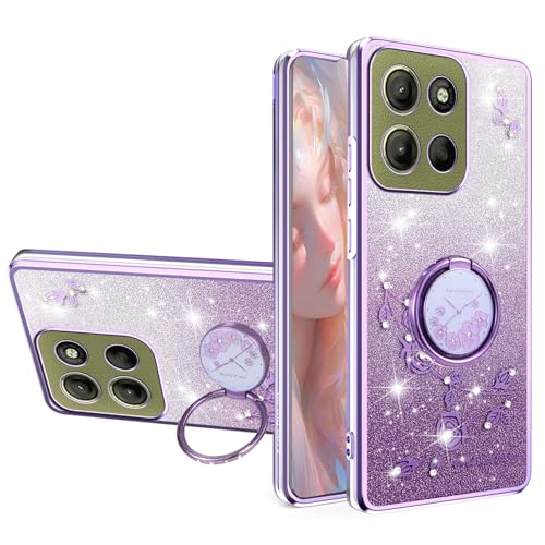 Fofvccv Schutzhülle für Moto G Stylus 5G (2025), Glitzer, Bling, Blumen, für Damen und Mädchen, weiches Silikon, kristallklar, florale Schutzhülle mit 360°-Ring-Ständer für Motorola G Stylus 5G (2025 von Fofvccv
