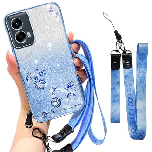 Fofvccv Schutzhülle für Motorola Moto G-Stylus-5G-2024, mit Umhängeband für Damen, glitzernde Blumen, weiches TPU, transparent, mit Handschlaufe, für Moto G Stylus 5G 2024, YSS Blau Fofvccv Schutzhülle für Motorola Moto G-Stylus-5G-2024, mit Umhängeband für Damen, glitzernde Blumen, weiches TPU, transparent, mit Handschlaufe, für Moto G Stylus 5G 2024, YSS Blau von Fofvccv