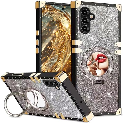 Fofvccv Schutzhülle für Samsung Galaxy A26, Glitzer-Farbverlauf, mit Make-up-Spiegel, für Damen und Mädchen, glitzernd, luxuriös, beschichtet, magnetisch, Ständer-Halterung für Galaxy A26, BFS Fofvccv Schutzhülle für Samsung Galaxy A26, Glitzer-Farbverlauf, mit Make-up-Spiegel, für Damen und Mädchen, glitzernd, luxuriös, beschichtet, magnetisch, Ständer-Halterung für Galaxy A26, BFS von Fofvccv