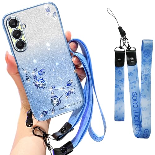 Fofvccv Schutzhülle für Samsung Galaxy A36 5G, Glitzer, mit Umhängeband, für Damen, glitzernde Blumen, weiches TPU, transparent, mit Schultergurt, Armband für Samsung Galaxy A36, YSS Blau Fofvccv Schutzhülle für Samsung Galaxy A36 5G, Glitzer, mit Umhängeband, für Damen, glitzernde Blumen, weiches TPU, transparent, mit Schultergurt, Armband für Samsung Galaxy A36, YSS Blau von Fofvccv