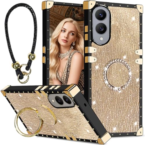 Fofvccv Schutzhülle für Samsung Galaxy S25 Edge – Glitzer-Strass-Armband und Diamantring-Ständer, glitzernde Luxus-Wasserwellen-Wellen-Schutzhülle für Galaxy S25 Edge, SBW Gold Fofvccv Schutzhülle für Samsung Galaxy S25 Edge – Glitzer-Strass-Armband und Diamantring-Ständer, glitzernde Luxus-Wasserwellen-Wellen-Schutzhülle für Galaxy S25 Edge, SBW Gold von Fofvccv