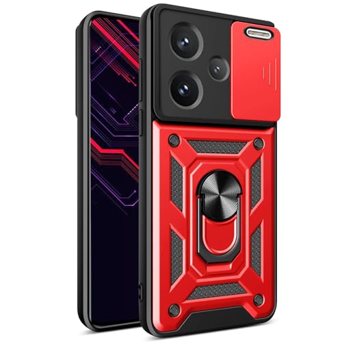 Fofvccv Schutzhülle für Xiaomi Redmi Note 13 Pro Plus 5G / Note 13 Pro+ 5G mit Schiebe-Kamera-Objektivabdeckung, Militärqualität, stoßfeste Schutzhülle mit drehbarem Ringständer, für Note 13 Pro+ 5G, von Fofvccv
