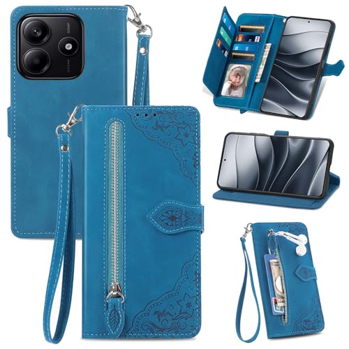 Fofvccv Schutzhülle für Xiaomi Redmi Note 14 5G, PU-Leder, Klappetui mit Kartenhalter, Reißverschluss, Geldbörse und Handschlaufe, für Redmi Note 14 5G-SZY, Blau Fofvccv Schutzhülle für Xiaomi Redmi Note 14 5G, PU-Leder, Klappetui mit Kartenhalter, Reißverschluss, Geldbörse und Handschlaufe, für Redmi Note 14 5G-SZY, Blau von Fofvccv