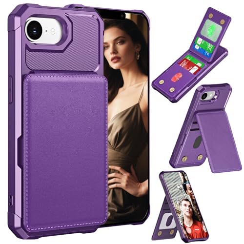 Fofvccv Schutzhülle für iPhone 16e (2025) mit Kartenhalter für Damen und Herren, Flip-PU-Leder, Magnetverschluss, Kreditkartenfächer, Ständer, TPU-Bumper für iPhone 16e, ZM, Violett von Fofvccv
