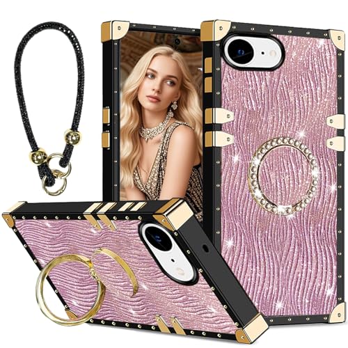 Fofvccv Schutzhülle für iPhone 16e 2025 – Glitzer-Strass-Armband und Diamant-Ring-Ständer, glitzernde Luxus-Wasserwellen-Wellen-Schutzhülle für iPhone 16e, SBW Pink von Fofvccv