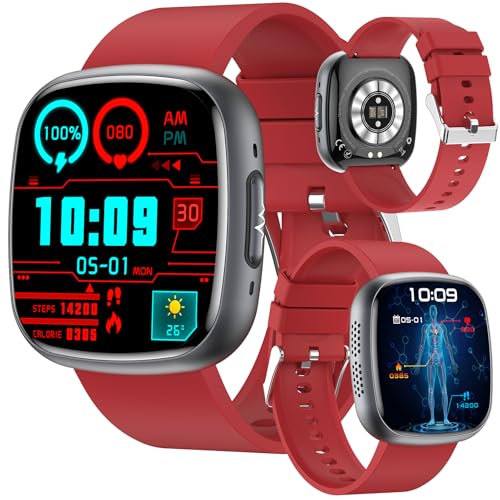2025 New Smartwatch Herren Smartwatch Mit Blutdruckmessung EKG+HRV/Harnsäure/BMI Herren Damen 1,72" AMOLED Gesundheitsuhr Mit Telefonfunktion, 24H Herzfrequenz SPO2 Schlafmonitor Fitnessuhr (Rot) von Fohatu