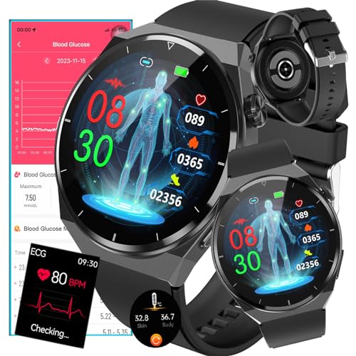 Fohatu 𝐄𝐂𝐆 Smartwatch 𝐁𝐥𝐮𝐭𝐳𝐮𝐜𝐤𝐞𝐫,𝐁𝐥𝐮𝐭𝐳𝐮𝐜𝐤𝐞𝐫 Fitness-Tracker 𝐄𝐂𝐆 Pulsschlag Temperatur Pulsschlag Blut Blutsauerstoff Schlafüberwachung, Schrittzähler Aktivitätstracker,A von Fohatu