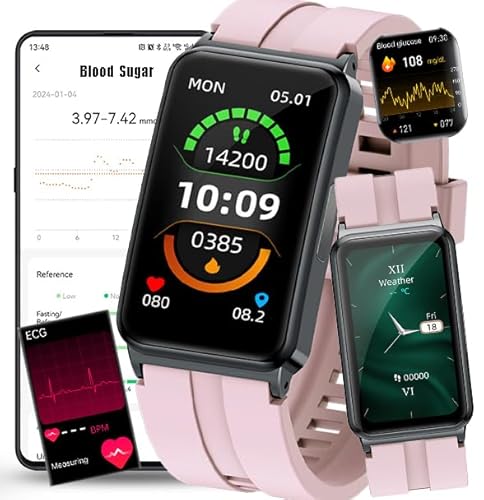 Fohatu ECG Smartwatch 𝐁𝐥𝐮𝐭𝐳𝐮𝐜𝐤𝐞𝐫,𝐁𝐥𝐮𝐭𝐳𝐮𝐜𝐤𝐞𝐫 Fitness-Tracker 𝐄𝐂𝐆 Pulsschlag Temperatur Pulsschlag Blut Blutsauerstoff Schlafüberwachung, Schrittzähler Aktivitätstracker,Pink von Fohatu