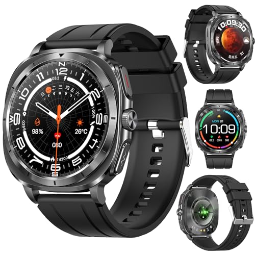 Fohatu Neu 𝐁𝐥𝐮𝐭𝐳𝐮𝐜𝐤𝐞𝐫 Smartwatch Herren 1.43”AMOLED mit EKG+HRV/Harnsäure/BMI/Annehmen/Anruf tätigen mit SOS-Notruf/Sportuhr Smartwatch für Android iOS (Schwarz) von Fohatu