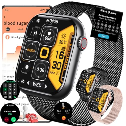 Fohatu Smartwatch Mit Bluetooth-Anrufe,Smartwatch 𝐁𝐥𝐮𝐭𝐳𝐮𝐜𝐤𝐞𝐫𝐆𝐥𝐮𝐜𝐨𝐬𝐞,𝐃𝐢𝐚𝐛𝐞𝐭𝐢𝐤𝐞𝐫 Smartwatch 𝐃𝐢𝐚𝐛𝐞𝐭𝐢𝐤𝐞𝐫,Fitnessuhr Mit Pulsschlag Temperatur Monitor von Fohatu