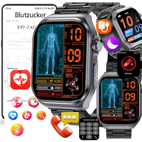 Neu 𝐁𝐥𝐮𝐭𝐳𝐮𝐜𝐤𝐞𝐫 Smartwatch Herren 𝐃𝐢𝐚𝐛𝐞𝐭𝐞𝐬 ECG Smartwatch Mit Telefonfunktion,ECG Bludruck 𝐛𝐥𝐮𝐭𝐟𝐞𝐭𝐭𝐞 Smartwatch Harnsäure,smartwatch Bluetooth Anrufen , schwarzer Stahl Neu 𝐁𝐥𝐮𝐭𝐳𝐮𝐜𝐤𝐞𝐫 Smartwatch Herren 𝐃𝐢𝐚𝐛𝐞𝐭𝐞𝐬 ECG Smartwatch Mit Telefonfunktion,ECG Bludruck 𝐛𝐥𝐮𝐭𝐟𝐞𝐭𝐭𝐞 Smartwatch Harnsäure,smartwatch Bluetooth Anrufen , schwarzer Stahl von Fohatu