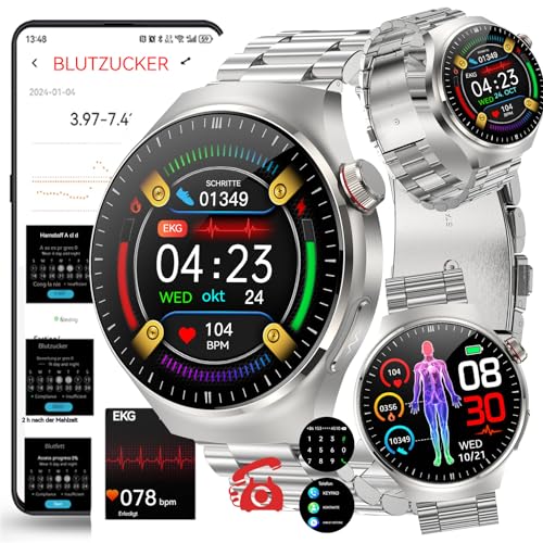 Smartwatch 𝐁𝐥𝐮𝐭𝐳𝐮𝐜𝐤𝐞𝐫𝐁𝐥𝐮𝐭𝐳𝐮𝐜𝐤𝐞𝐫𝐦𝐞𝐬𝐬𝐮𝐧𝐠𝐄𝐂𝐆𝐃𝐢𝐚𝐛𝐞𝐭𝐞𝐬,smartwatch Mit Bluetooth Anrufe,Wasserdicht Fitnessuhr Schrittzähler,Fitness Tracker Armbanduhr Damen Herren von Fohatu