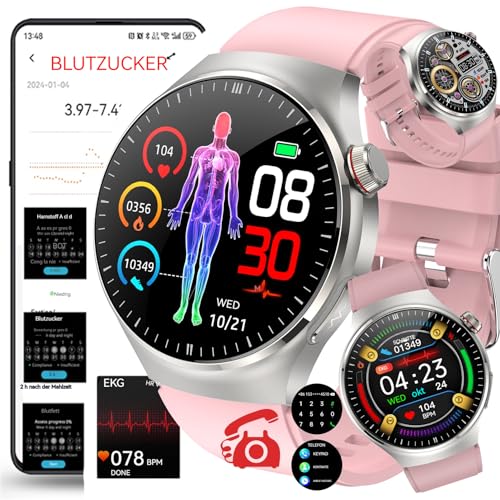 Smartwatch 𝐁𝐥𝐮𝐭𝐳𝐮𝐜𝐤𝐞𝐫𝐁𝐥𝐮𝐭𝐳𝐮𝐜𝐤𝐞𝐫𝐦𝐞𝐬𝐬𝐮𝐧𝐠𝐄𝐂𝐆𝐃𝐢𝐚𝐛𝐞𝐭𝐞𝐬,smartwatch Mit Bluetooth Anrufe,Wasserdicht Fitnessuhr Schrittzähler,Fitness Tracker Armbanduhr Damen Herren von Fohatu