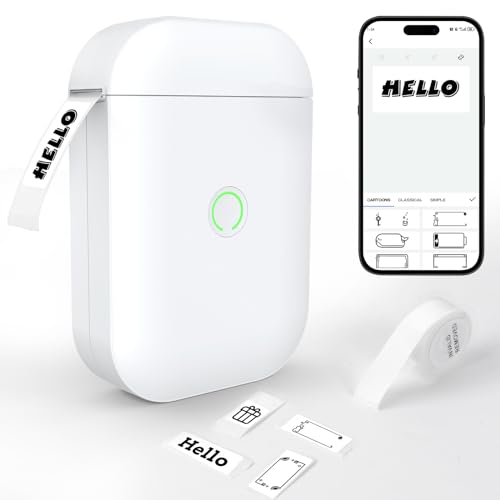 Fohil Bluetooth Etikettendrucker, Etikettiergerät Mini Beschriftungsgerät Selbstklebend, USB Aufladen Labeldrucker, Etikettiergerät für Zuhause,Küche,Schule,Büro Kompatibel iOS&Android von Fohil