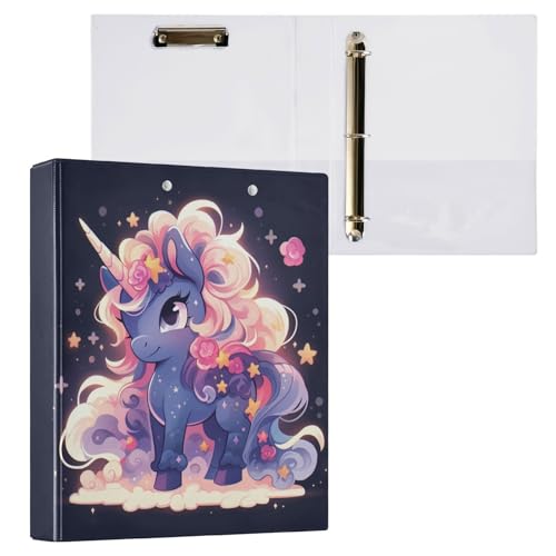 3-Ring-Ordner mit Klemmbrett, 2,5 cm, für Studenten, Hardcover, lustige Blumen, Einhörner von Foiosoh