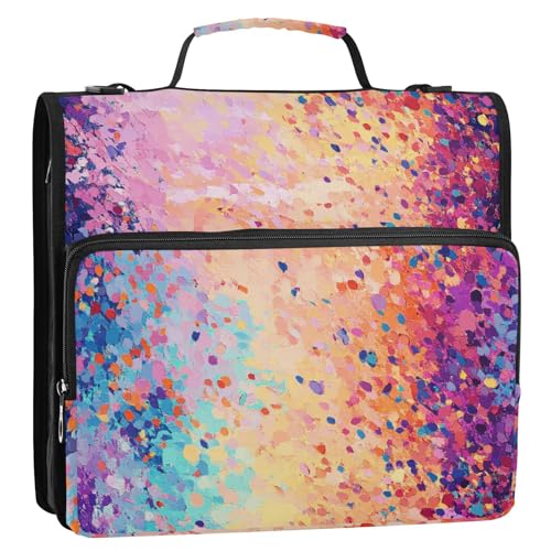 Abstrakte bunte Punkte, 3 Ringe, stabiler Reißverschluss, Ordner mit Schultergurt und Griff, mehrere Taschen, Dokumenten-Organizer, Tasche für die Mittelschule von Foiosoh
