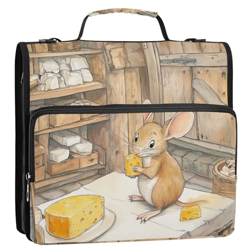 Animal and Cheese 3,8 cm 3 Ringe Reißverschluss Ordner Organizer mit Gurt Laege Kapazität Reißverschluss Portfolio für Schule/Büro von Foiosoh