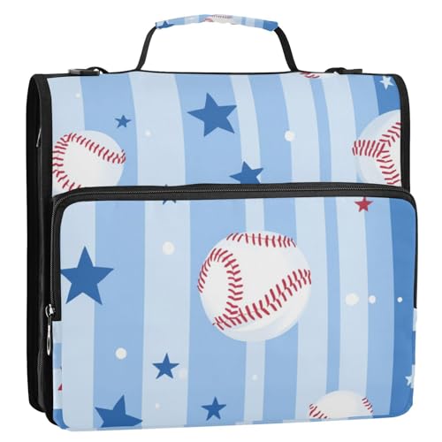 Baseball-Ordner mit 3 Ringen, 3,8 cm, Blau und Weiß, mit extra Taschen mit Schultergurt und Griff, inklusive Reißverschlusstasche, Portfolio-Ordner für Mittelschüler von Foiosoh