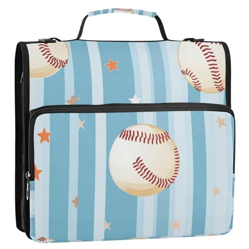 Baseball-Ordner mit 3 Ringen, 3,8 cm, Reißverschluss, mit Griff und abnehmbarem Schultergurt, einfach zu tragen, Schulordner, Organizer, geeignet für Mittelschule, Blau von Foiosoh