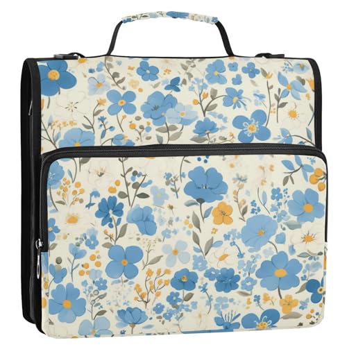 Büroordner mit 3 Ringen, Blumenmuster, Blau, 3,8 cm, mit Riemen, mehrere Taschen, Schulordner, Organizer für die Mittelschule Büroordner mit 3 Ringen, Blumenmuster, Blau, 3,8 cm, mit Riemen, mehrere Taschen, Schulordner, Organizer für die Mittelschule von Foiosoh