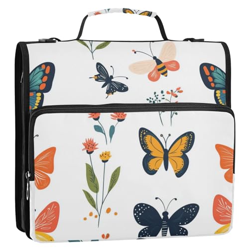 Bunter Schmetterling und Pflanzen, weiß, 3,8 cm, 3-Ringe, Reißverschluss, mit Griff, wasserdicht, Dokumentenordner, Organizer für Büro, Schule Bunter Schmetterling und Pflanzen, weiß, 3,8 cm, 3-Ringe, Reißverschluss, mit Griff, wasserdicht, Dokumentenordner, Organizer für Büro, Schule von Foiosoh