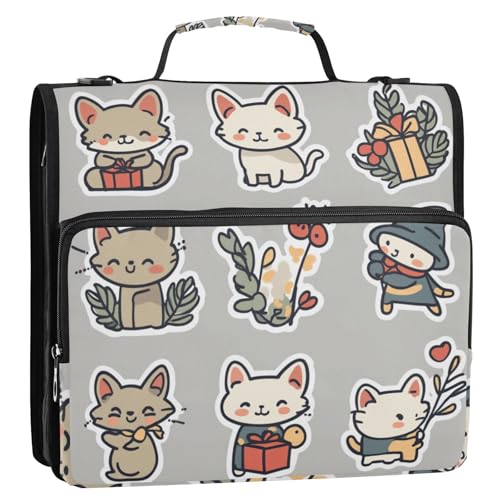 Cornish Rex Cats Ordner mit 3 Ringen, 3,8 cm, Reißverschluss, mit Griff und abnehmbarem Schultergurt, Schulordner mit mehreren Taschen, Organizer für Schule und Büro, Grau von Foiosoh