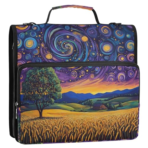 Countryside Wirbelstern-Design, 3 Ringe, 3,8 cm, Ordner-Organizer mit Riemen, Kapazität für Dokumente, Akten, Aufbewahrungstasche für Schule und Büro von Foiosoh