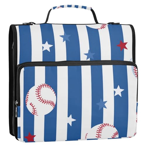 Deep Blue Baseball 3,8 cm 3-Ringe Reißverschluss Ordner Organizer mit Griff Multi-Pocket Dokumentenmappe Organizer für Mittelschule von Foiosoh