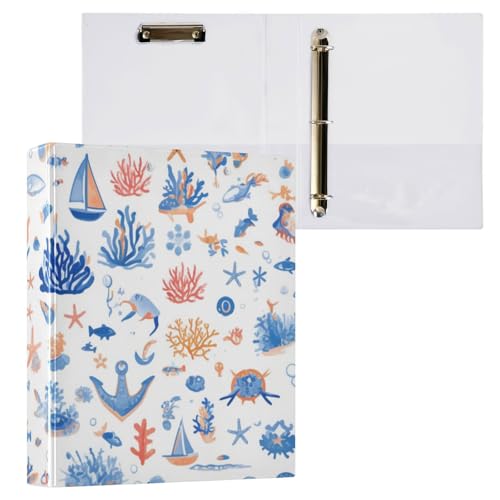 Drei-Ringbuch mit 3,8 cm (1,5 Zoll) Notizbuchordner mit Taschen, 1/2er-Pack, Ordner für Studenten, Hardcover, nahtloses Muster, Meer von Foiosoh