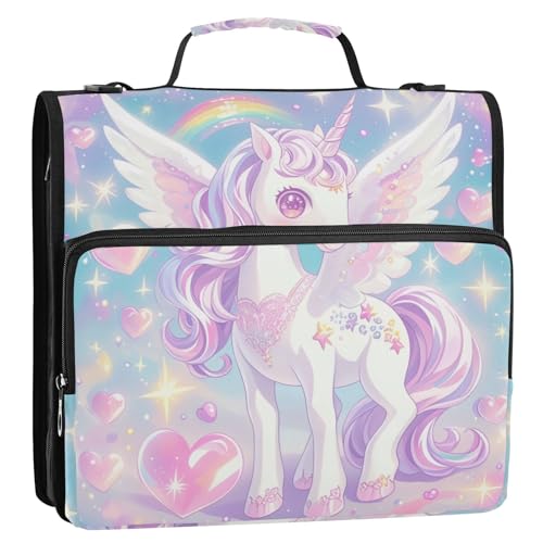 Einhorn-Glitzerherzen, niedlich, 3,8 cm, 3 Ringe, Reißverschluss, Dokumentenmappe, Organizer für die Schule Einhorn-Glitzerherzen, niedlich, 3,8 cm, 3 Ringe, Reißverschluss, Dokumentenmappe, Organizer für die Schule von Foiosoh