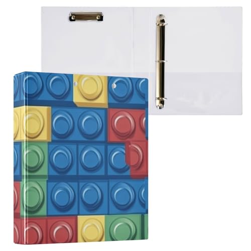 Foiosoh 3 Ringbuchordner 3,8 cm (1,5 Zoll) Notizbuchordner mit Innentaschen, 1/2 Stück, Binder für Studenten, Hardcover, lustige Bausteine von Foiosoh