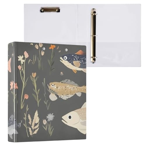 Foiosoh 3 Ringbücher 1-1/2 Zoll Notizbuch Ordner mit Tascheneinband 1/2 Pack Schulhefter 200 Blatt Cartoon Sweet Fish Neutral Schwarz von Foiosoh