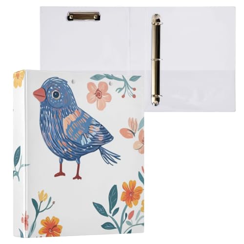 Foiosoh 3 Ringbücher mit 3 Ringen, 3,5 cm (1 und 2 Zoll) Notizbuchordner mit Tascheneinband, 1/2 Packungen, Collegeordner für Studenten, 200 Blatt, süßer roter und blauer Vogel von Foiosoh