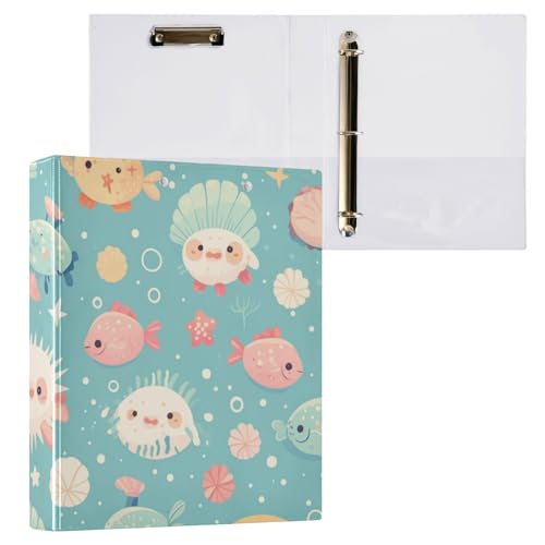 Foiosoh 3 Ringbücher mit 3 Ringen, 3,8 cm (1 1/2 Zoll), Notizbuchordner mit Taschen, 1/2 Stück, für Briefgröße (27,9 x 21,6 cm), Hardcover, bunte Kugelfische von Foiosoh