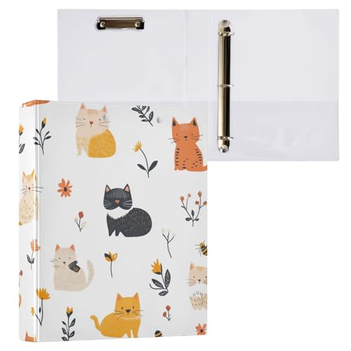 Foiosoh 3 Ringe Ordner 1 und 1/2 Zoll Notizbuch Ordner mit Taschen 1/2 Stück College Binder für Studenten Hardcover Süße Katzen und Blumen Weiß Foiosoh 3 Ringe Ordner 1 und 1/2 Zoll Notizbuch Ordner mit Taschen 1/2 Stück College Binder für Studenten Hardcover Süße Katzen und Blumen Weiß von Foiosoh