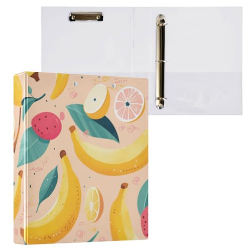 Foiosoh Drei-Ring-Ordner mit 3,8 cm (1,5 Zoll) Notizbuchordner mit Innentaschen, 1/2 Stück, Ordner für Studenten, Hardcover, Bananen- und Blättermuster von Foiosoh