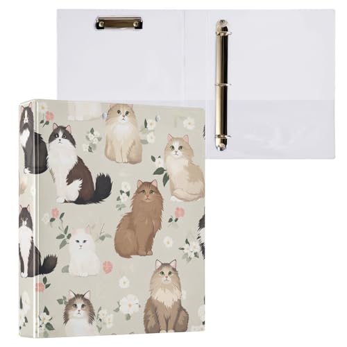 Foiosoh Notizbuch mit 3 Ringen, 3,8 cm, Ordner mit Tascheneinband, 1/2 Stück, Ordner für die Schule, 200 Blatt, personalisierte Katze und Blumen, Beige Foiosoh Notizbuch mit 3 Ringen, 3,8 cm, Ordner mit Tascheneinband, 1/2 Stück, Ordner für die Schule, 200 Blatt, personalisierte Katze und Blumen, Beige von Foiosoh