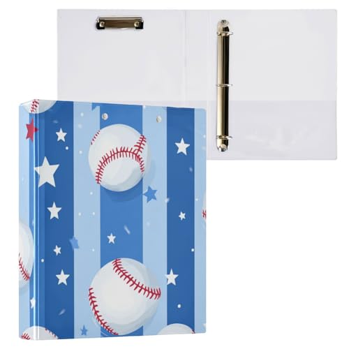 Foiosoh Notizbuch mit drei Ringen, 3,5 cm (1 und 2 Zoll) Notizbuchordner mit Tascheneinband, 1/2er-Pack, Ordner für Studenten, Hardcover, Baseball und Sternstreifen von Foiosoh