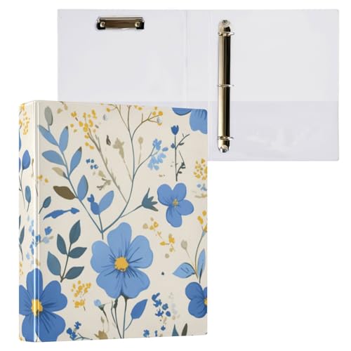 Foiosoh Notizbuch mit drei Ringen, 3,8 cm (1 1/2 Zoll), Notizbuchordner mit Klemmbrett, 1/2 Stück, Ordner für Schule, Hardcover, Blume, Blau und Gelb von Foiosoh
