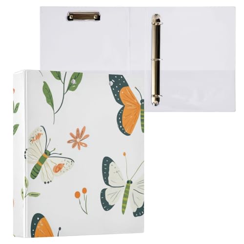 Foiosoh Notizbuchordner mit 3 Ringen, 1 und 1/2 Zoll, Notizbücher mit Taschen, 1/2er-Pack für Briefgröße (27,9 x 21,6 cm), 200 Blatt, schöner Schmetterling, Weiß von Foiosoh