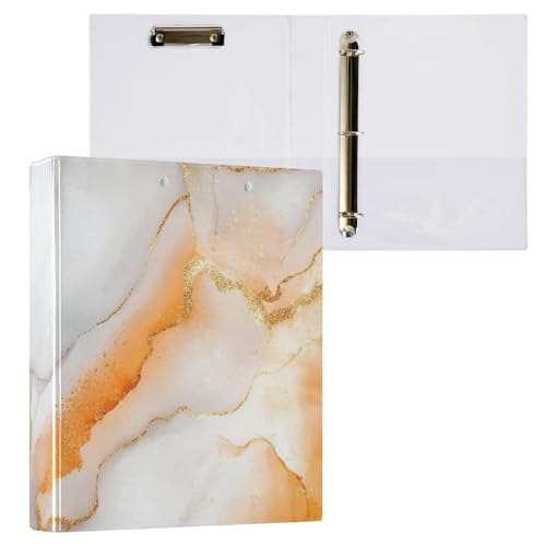 Foiosoh Notizbuchordner mit 3 Ringen, 3,8 cm (1,5 Zoll), mit Innentaschen, 1/2er-Pack, College-Ordner für Studenten, Hardcover, Marmor, Orange / Weiß von Foiosoh